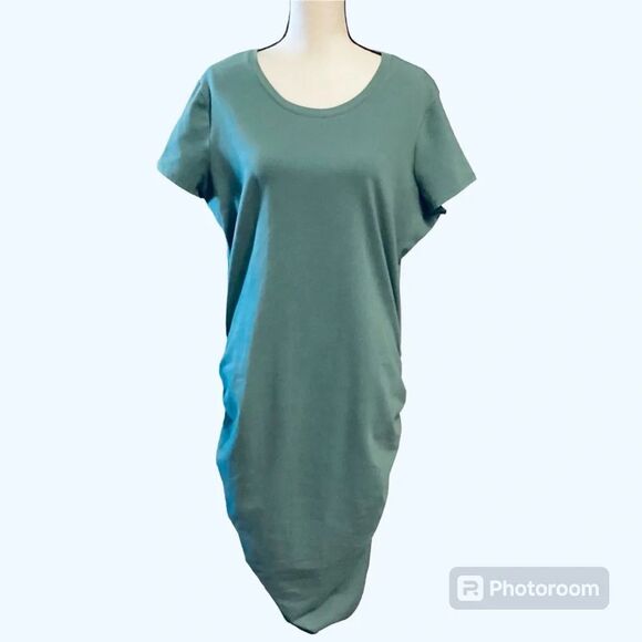 Nine West Minimalist Mint Green Ruched Bodycon Short Sleeve Midi Dress XXL - Picture 2 of 8